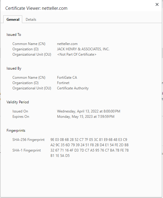 Cyberbanking Site Certificate